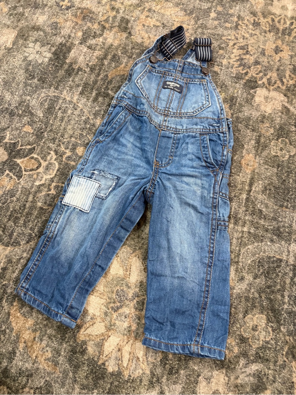OshKosh B'gosh Denim Overalls with Striped Strap Detail